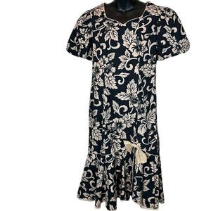 Vintage Hawaiian dress Shannon Marie luau midi bow puff sleeve coquette